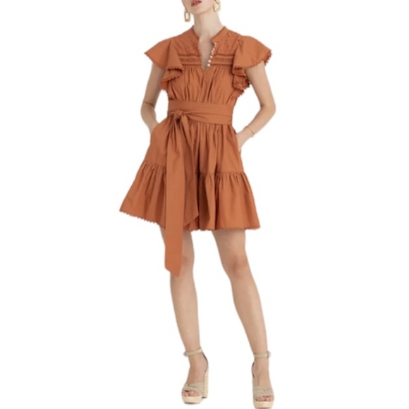 Secret Mission Bartolina Ruffled Dusty Orange Dress NWT - Picture 1 of 10